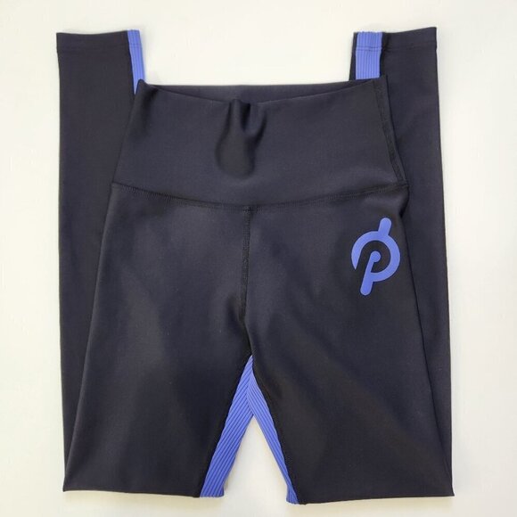 Peloton Show Up Rib Leggings Womens Small Black Purple Full Length Spin Cycling - Picture 3 of 9
